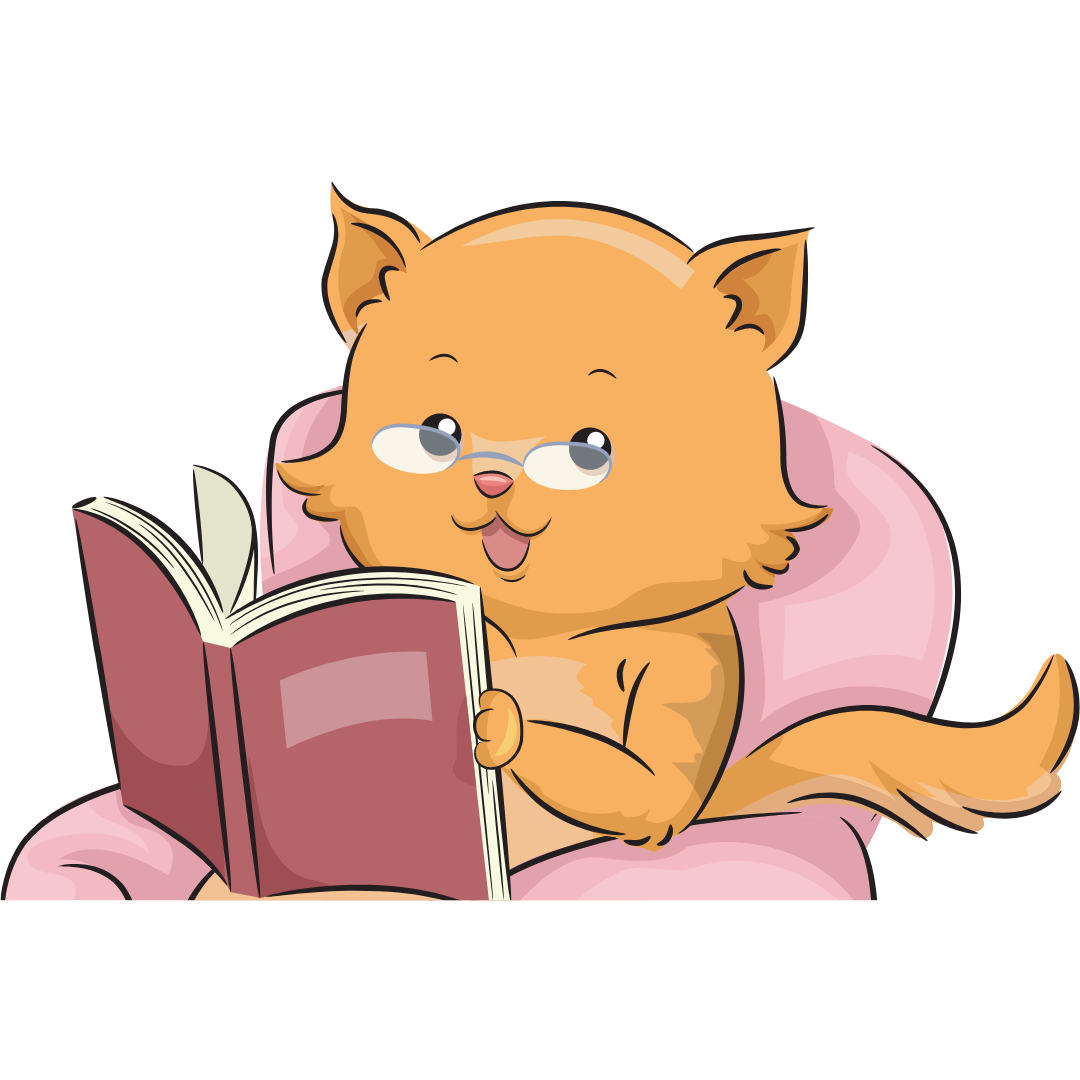 Cat reading a book